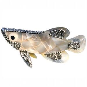 RARE Sterling Silver Mother of Pearl AROWANA Dragon Fish Figurine Bali Art 25g